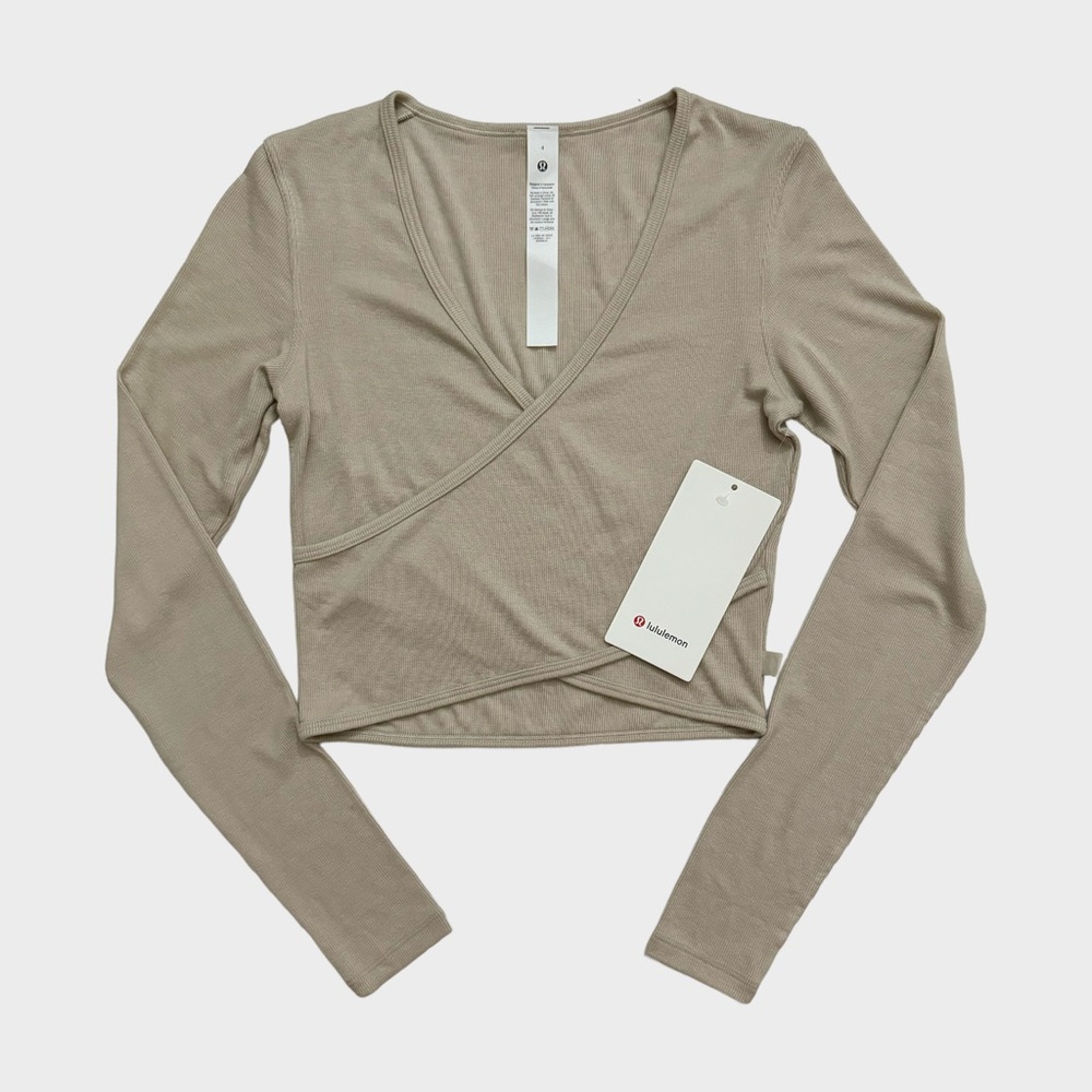 Lululemon Wrap-Front Ribbed Long-Sleeve Top - Mojave Tan, Size 4